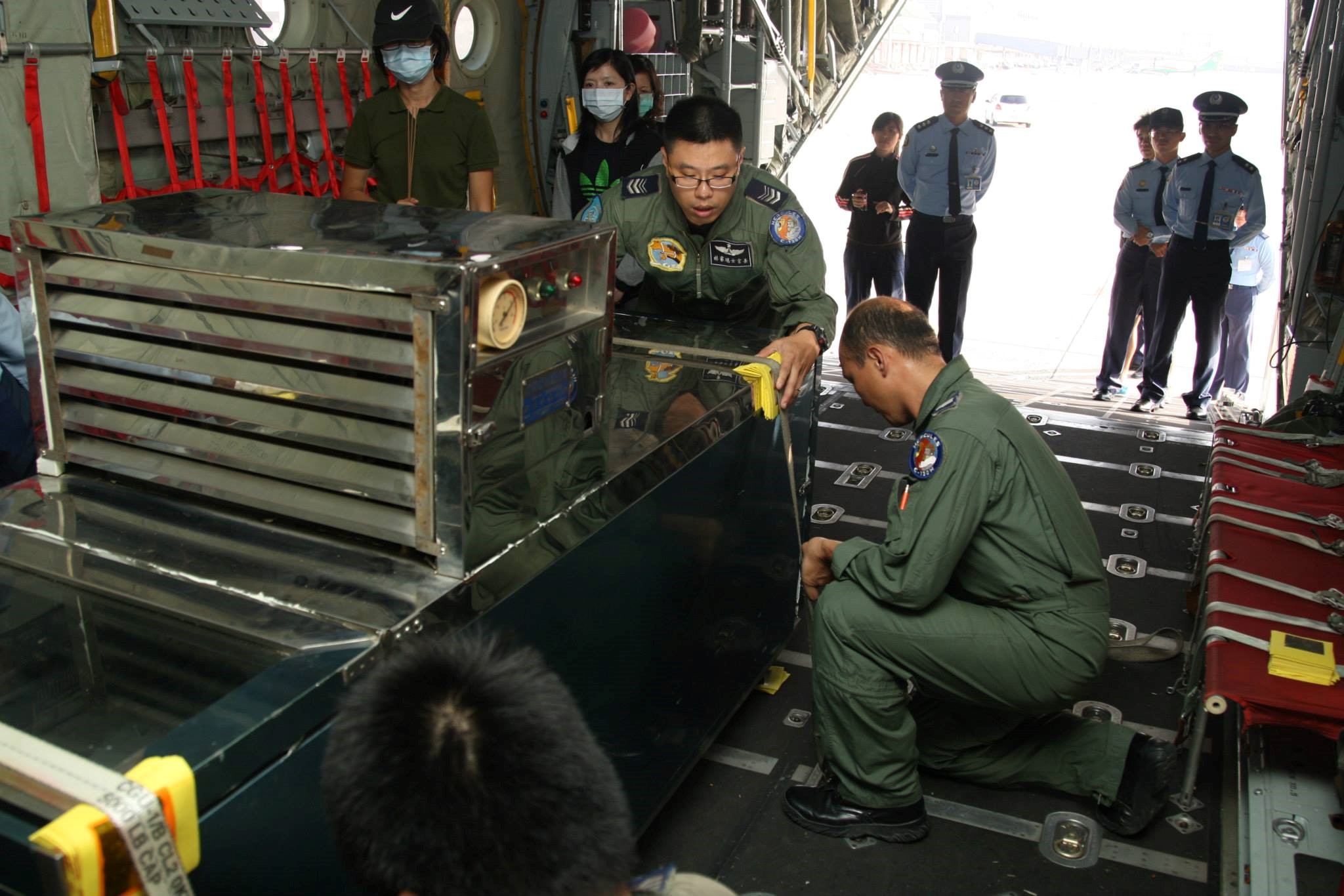 The Air Force deployed a C-130H transport aircraft to transport the remains of two crew members of RV Ocean Researcher 5.