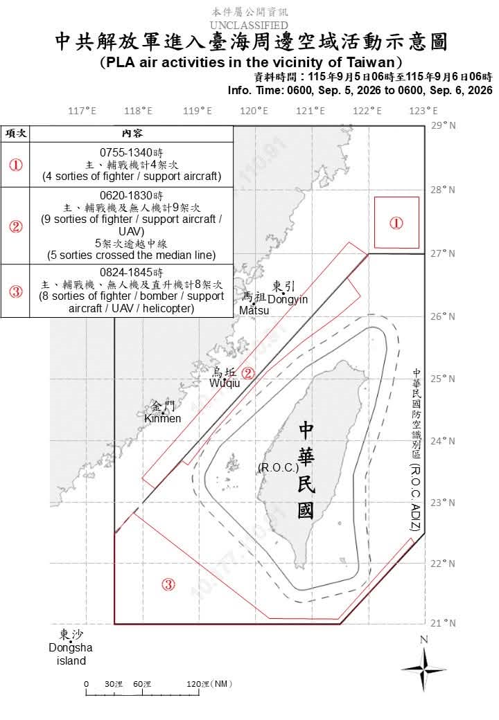 1150906_臺海周邊海、空域活動示意圖
