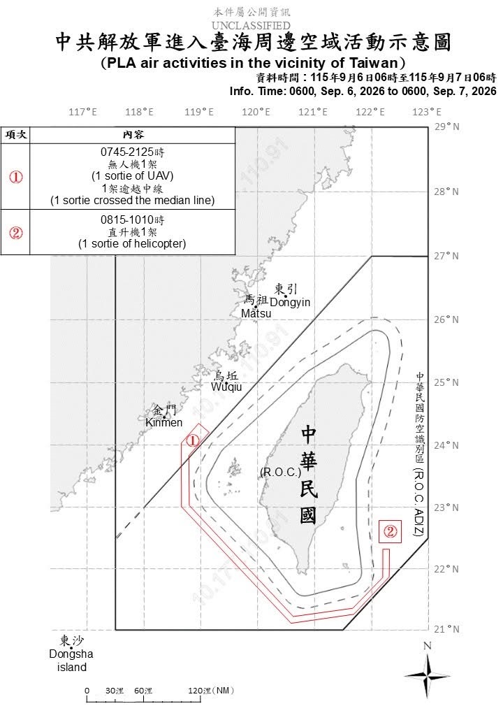  1150906_臺海周邊海、空域活動示意圖