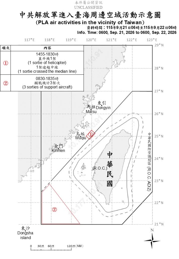 1150922_臺海周邊海、空域活動示意圖