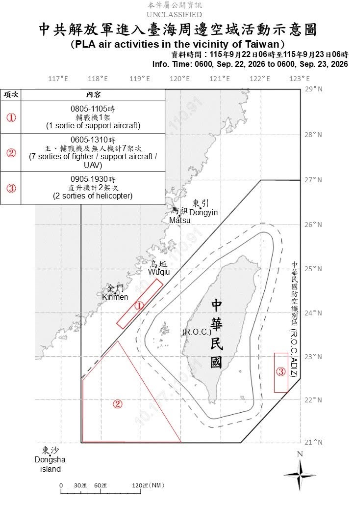 1150923_臺海周邊海、空域活動示意圖