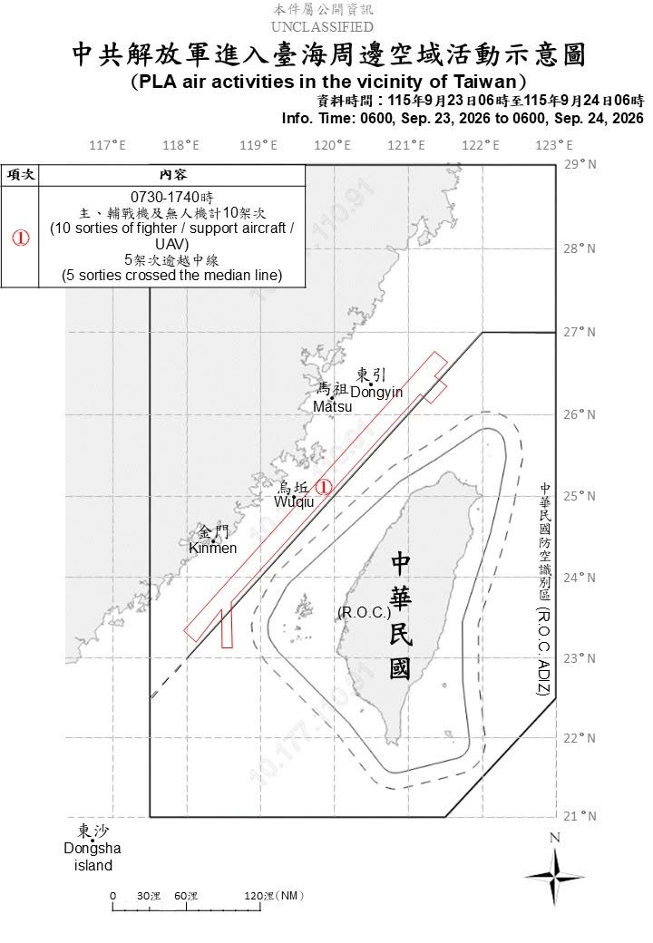 1150924_臺海周邊海、空域活動示意圖