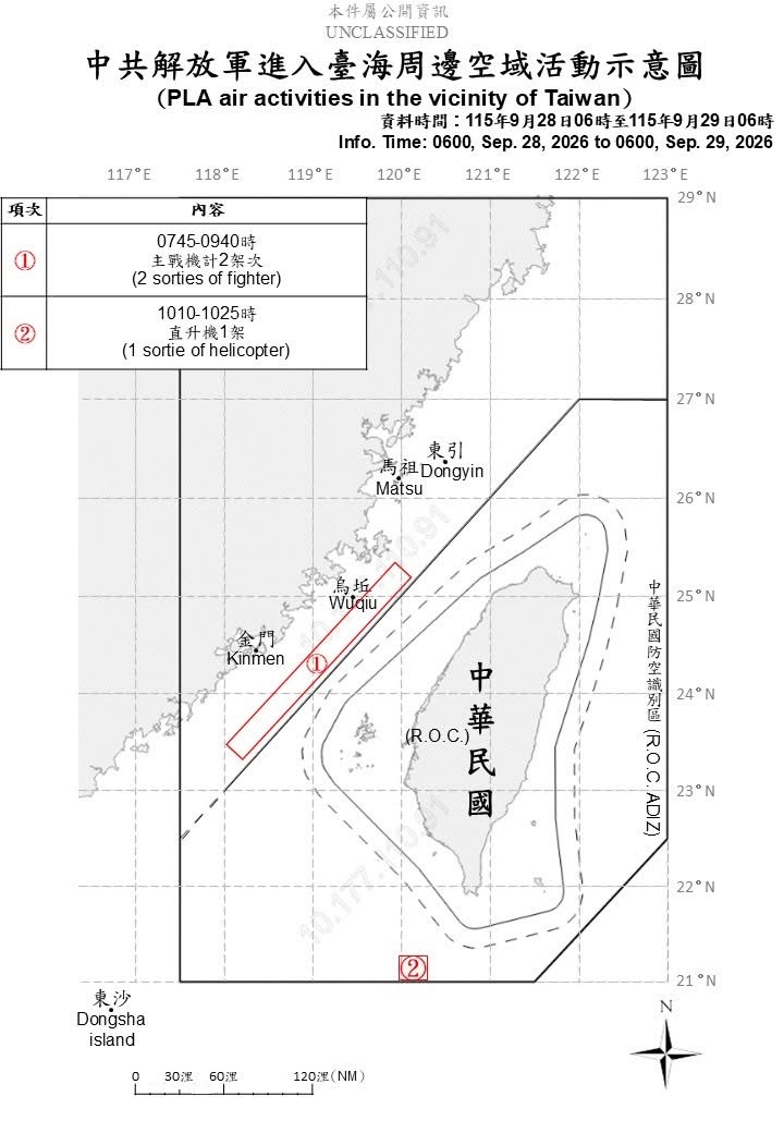 1150929_臺海周邊海、空域活動示意圖