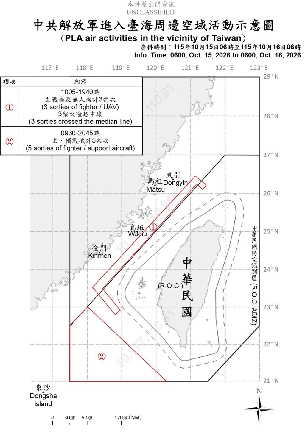1151016_臺海周邊海、空域活動示意圖